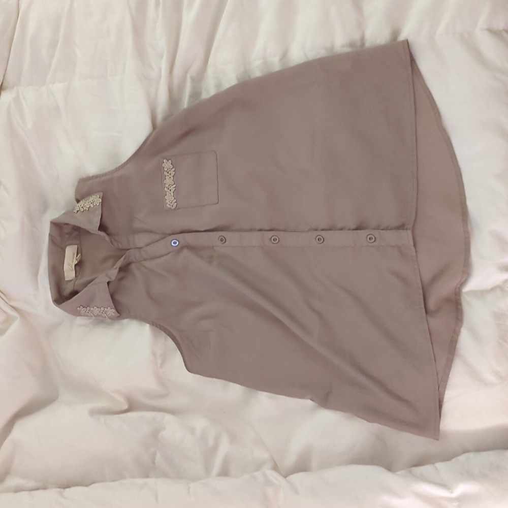 Thrifted Monteau v-neck Embellished Sleeveless Mauve- Beige work blouse